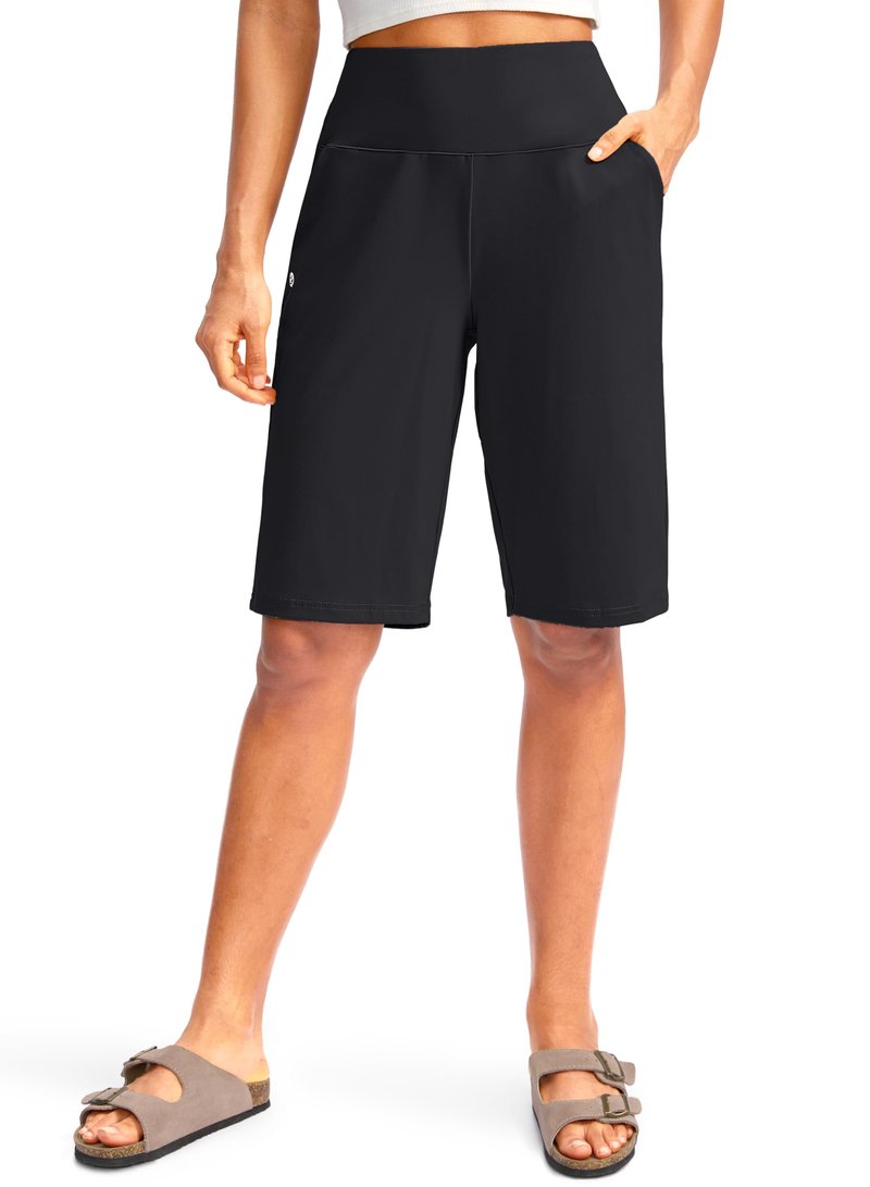 G Gradual Women's 12" Bermuda Long Shorts with Pockets High Waisted Stretch Knee Length Shorts for Women Summer Walking(Black,XXL)