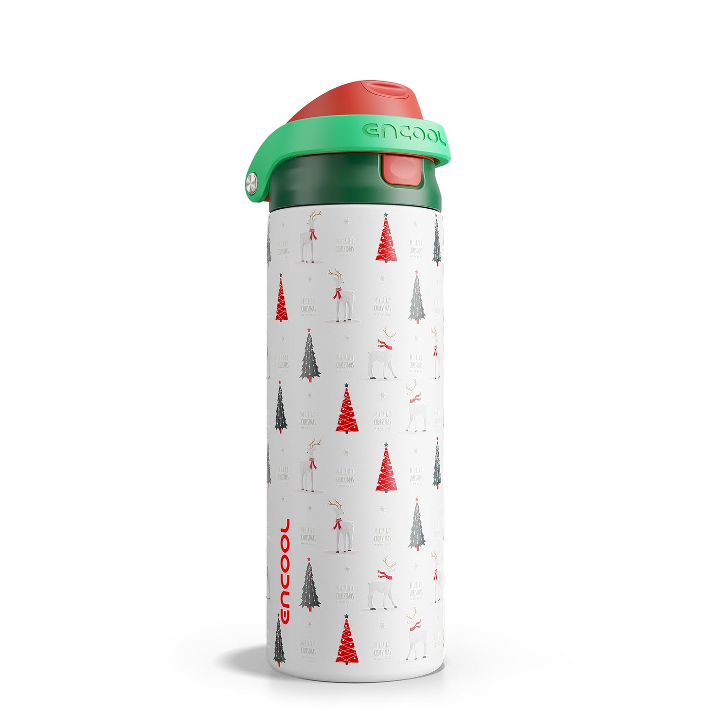 ENCOOL Christmas SwiftSip Insulated Water Bottle with Straw, Stainless Steel Water Bottle, Leak Proof BPA-Free, Keeps Cold for 24 Hours for Sports, Christmas Holiday Gifts for Women, 24oz, Nordic Noel