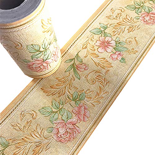 Simplemuji Orange Wallpaper Flowers Border Peel & Stick Wall Covering Kitchen Bathroom Bedroom Tiles Decor Sticker,4 Inch by 16.5 Feet