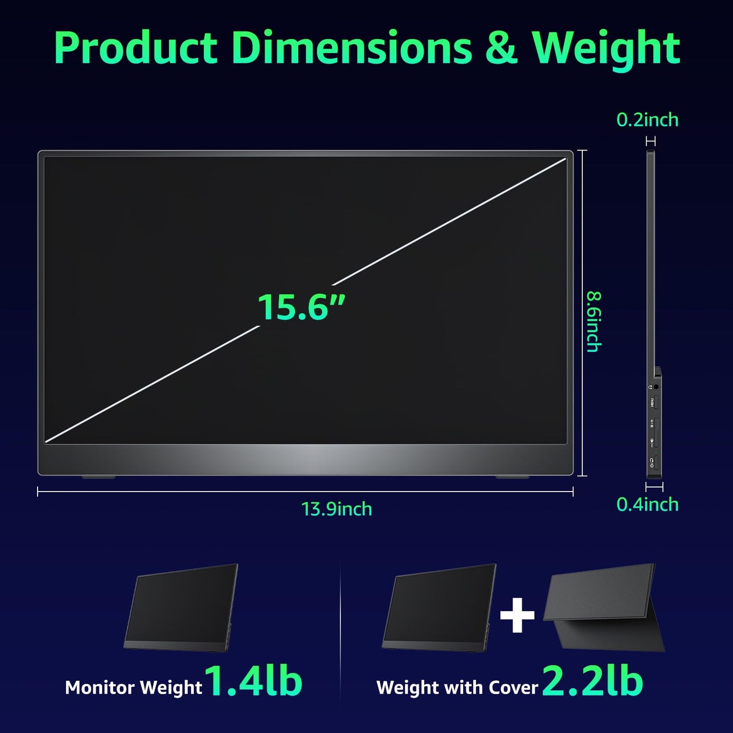 Portable Monitor 18.5 inch 1080P FHD 128% sRGB 100Hz, Travel Monitor for Laptop MacBook Surface PC Xbox PS5, HDMI Dual USB-C VESA Compatible Built-in Speaker, with Kickstand