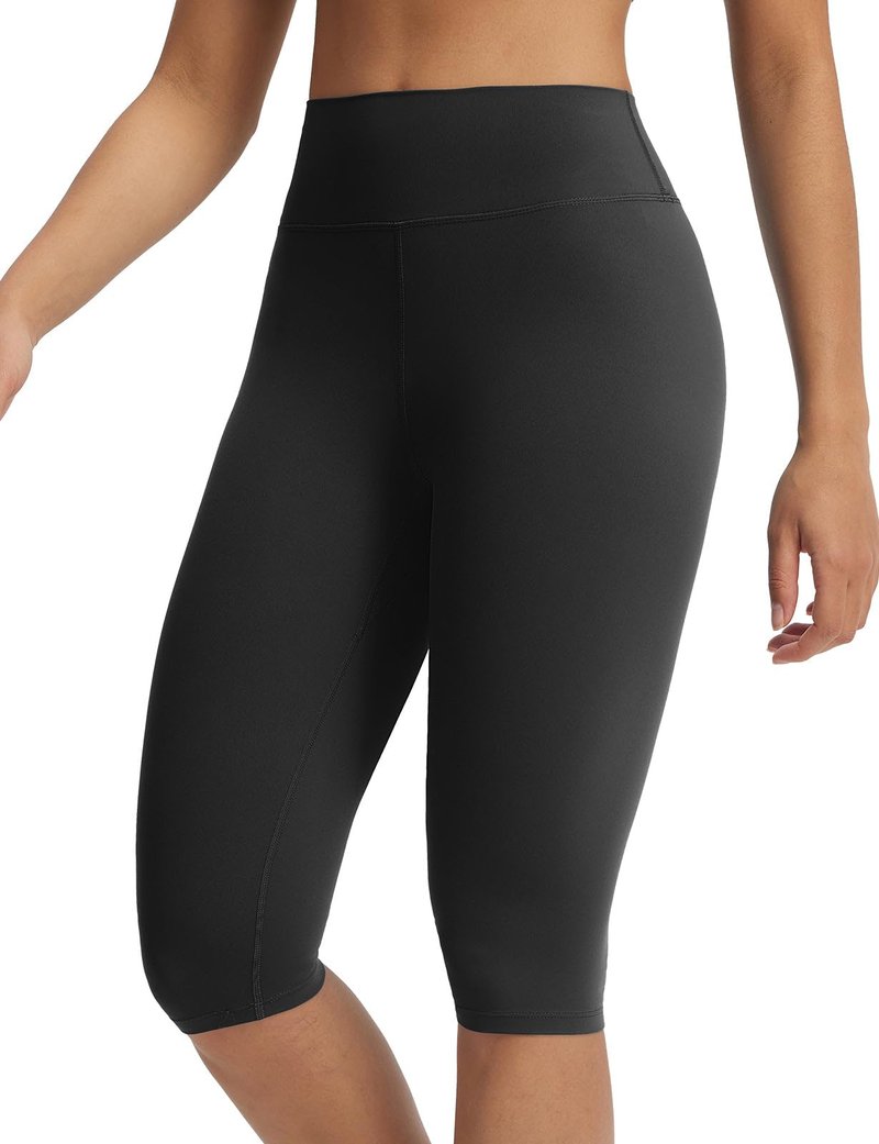 baleaf Women's Knee Length Capris Leggings High Waisted Capri Yoga Stretch Casual Summer Workout Exercise Black L