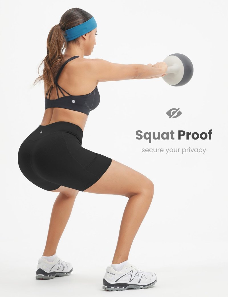 baleaf Crossover Biker Shorts Women 6" High Waisted Yoga Shorts with Pockets Bike Workout Spandex Compression Black L