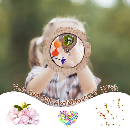 AUAUY Natural DIY Kaleidoscope Kit, Classic Magic Rotating Kaleidoscope Making Set, Handmade Educational Toys for Nature Lovers Birthday (Flower Shape)