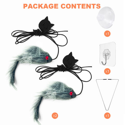 FYNIGO 2 Pcs Self Play Hanging Door Cat Mouse Toys for Bored Indoor Adult Cats Kitten,Interactive Cat Mice Toys for Hunting Exercising Eliminating Boredom, for All Breeds