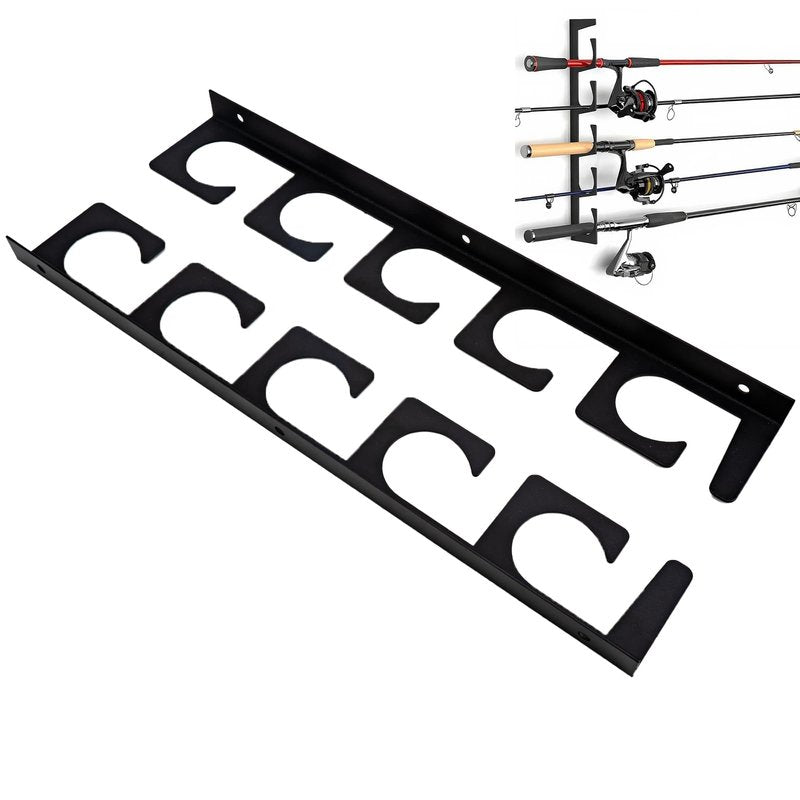 RidingRush Fishing Rod Rack Wall or Ceiling Mount, 2 Set Fishing Pole Holder, Holds 5 Rods per Set, Space Saving Garage Boat Rod Storage Organizer