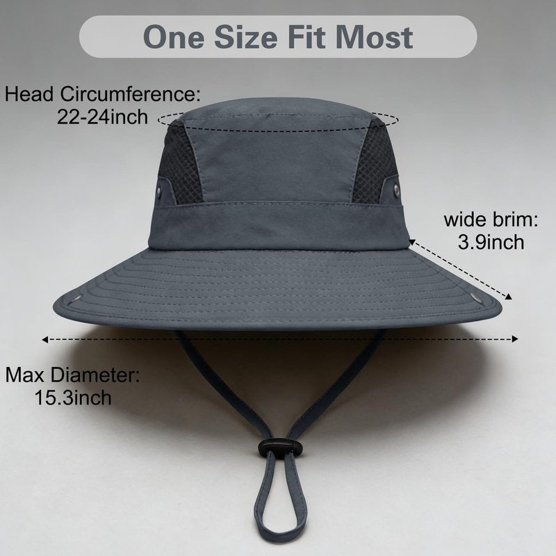 Sun Hat for Men Women UV Protection Wide Brim Fishing Hats Breathable UPF 50+ Waterproof Boonie Bucket Hats Beach Safari Hiking Garden Dark Grey