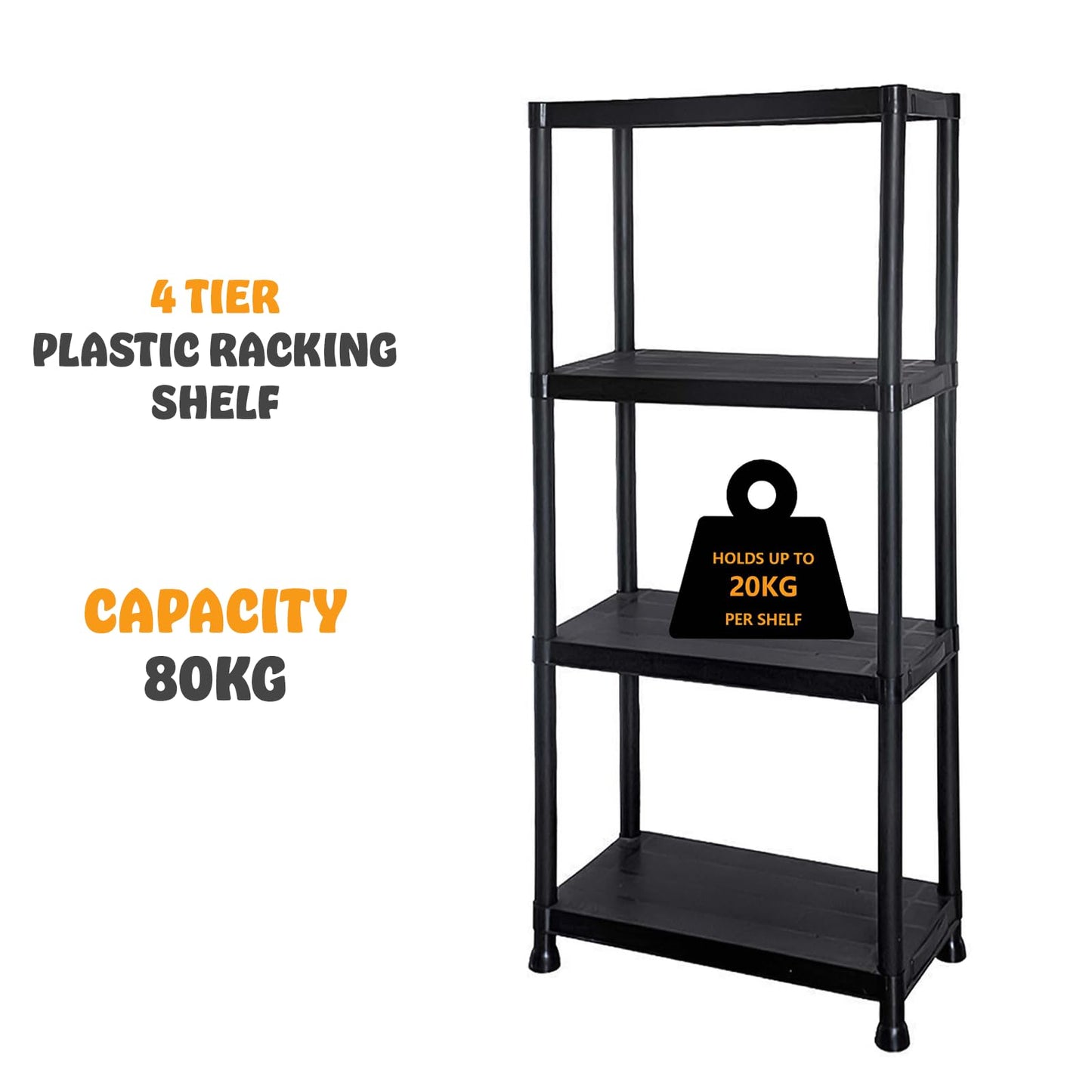 3/4/5 Tier - Plastic Shelving Unit | Garage Shelving Units | Storage Shelves | Shelving Units for Storage | Plastic Racking | Racking Shelving Unit Warehouse, Garage, Shed, and Workshop (4 Tier)