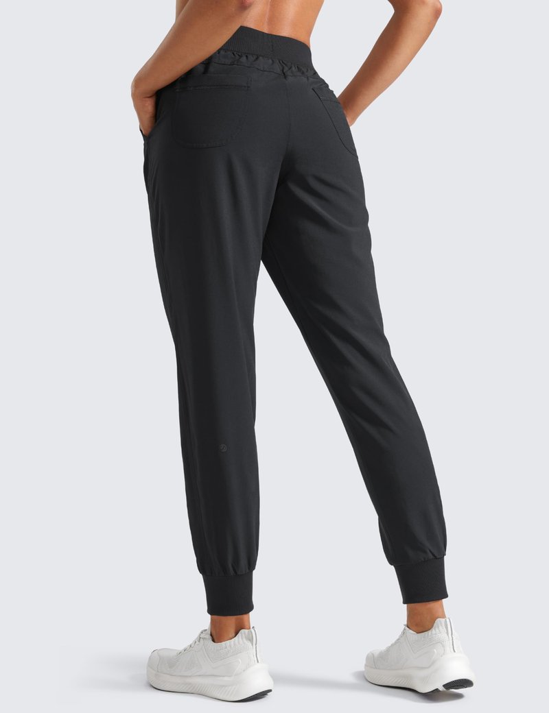 CRZ YOGA Women's Lightweight Workout Joggers 27.5" - Travel Casual Outdoor Running Athletic Track Hiking Pants with Pockets Black Medium