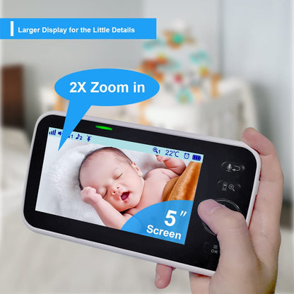 HelloBaby No WiFi Baby Monitor 5" Screen 30-Hour Battery Pan-Tilt-Zoom Video Upgrade with Camera and Audio, Night Vision, VOX, 2-Way Talk, 8 Lullabies and 1000ft Range