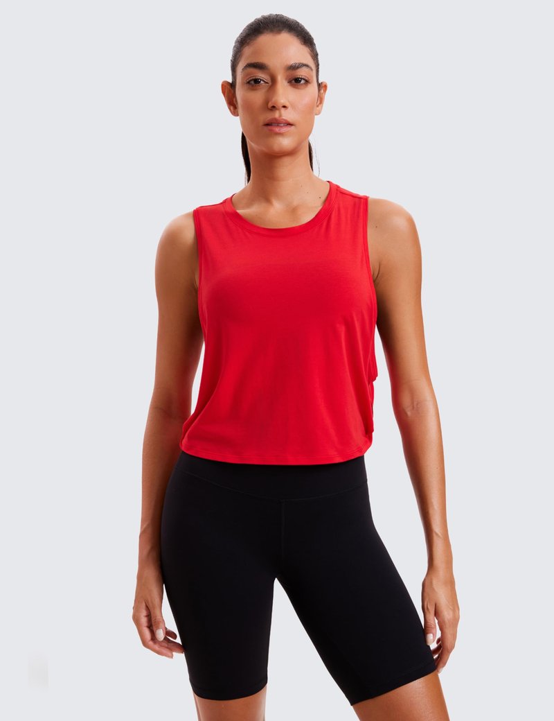 CRZ YOGA Pima Cotton Large Armhole Tank Tops for Women - Workout Sport Athletic Yoga Running Gym Loose Crop Sleeveless Shirts Deep Armhole-Festival Red Small
