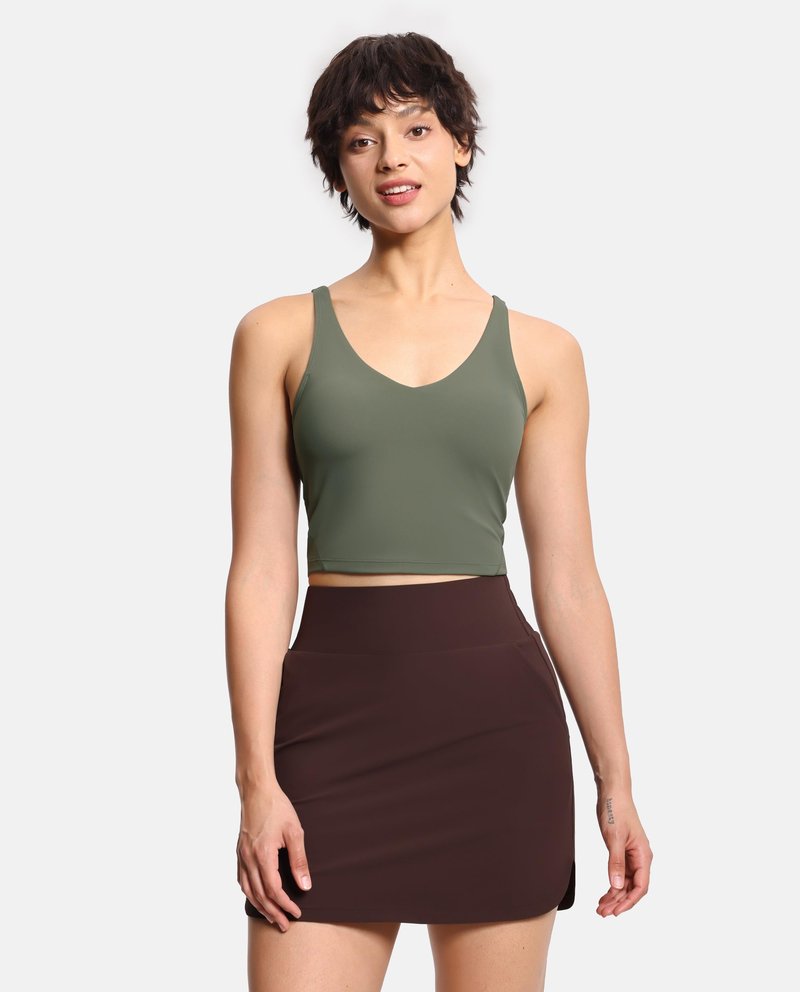 Women’s Longline Sports Bra Wirefree Padded Medium Support Yoga Bras Gym Running Workout Tank Tops Olive Green