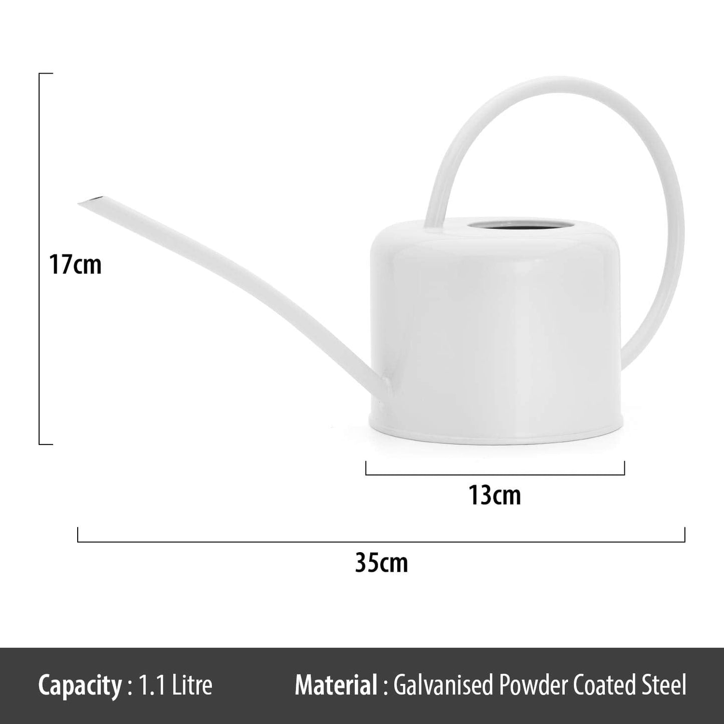 CKB Ltd® Small 1.1L Indoor Watering Can - Chalk White Coloured Galvanised Powder Coated Steel - For Houseplants Contemporary Metal Design With Narrow Spout And High Handle (Chalk)