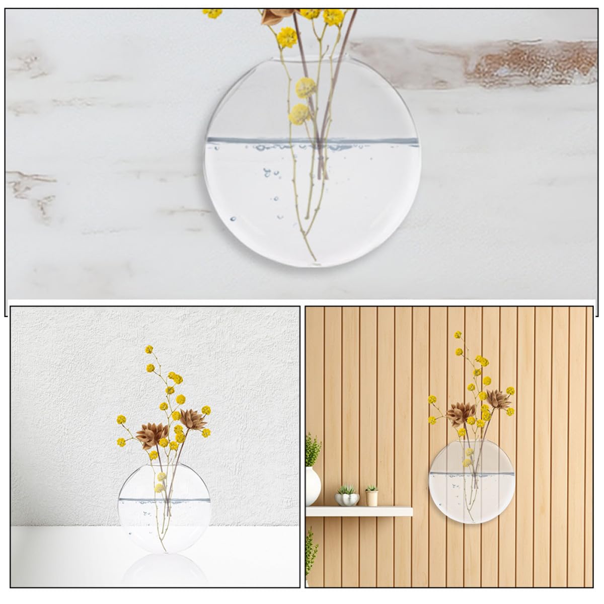 Veemoon 2pcs Wall Hanging Hydroponic Glass Vases for Indoor Plants, Glass Propagation Terrarium Flower Vase Set for Home Décor and Office Display