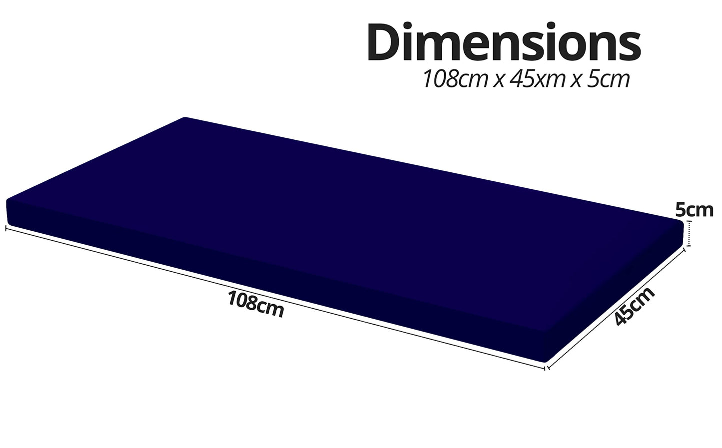 iStyle Mode Outdoor/Indoor Water Resistant 2 Seater Bench And Patio Furniture Padded Cushion ONLY Garden Furniture Pad 108cm x 45cm x 6cm thick (Navy)