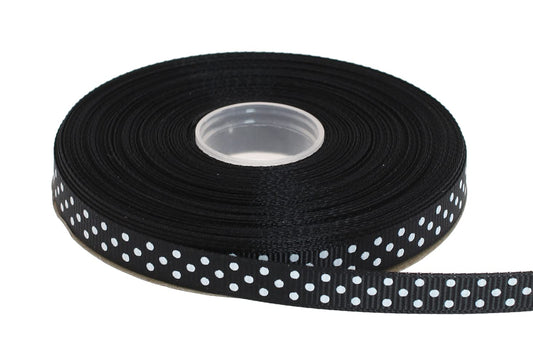 DXEUD Polka Dot Grosgrain Ribbon 25 Yard Each Roll 100% Polyester (3/8", Black)