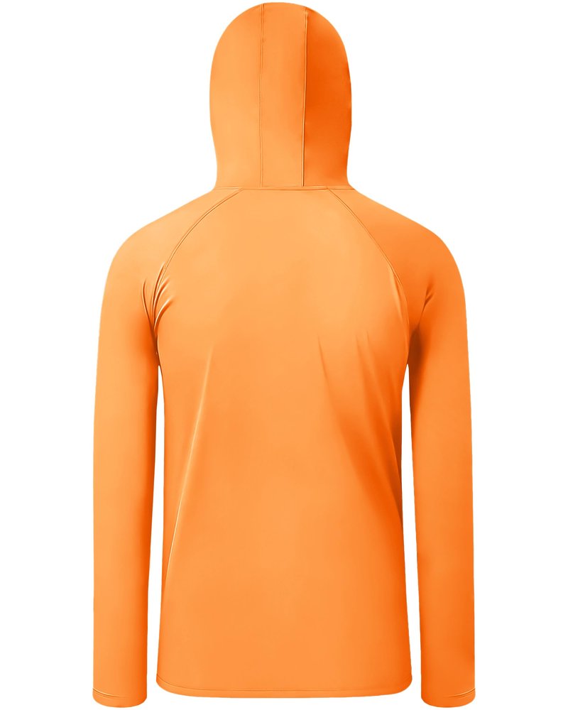 DRONIRING Boys Hooded Fishing Shirt with Mask, Kids UPF 50+ Long Sleeve Rash Guard Hoodie, Sun Protection Beach Swim Shirts Orange