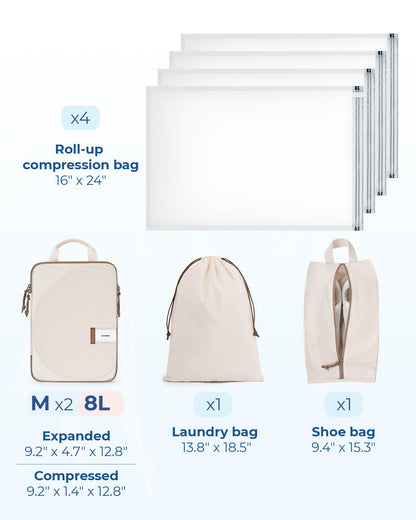 BAGSMART 8 Pcs Compression Packing Bags Set with 4 Pack Vacuum Bags Storage for Cruise Travel Essentials, Hand-rolled Space Saver Vacuum Storage Bags, Baby Pink