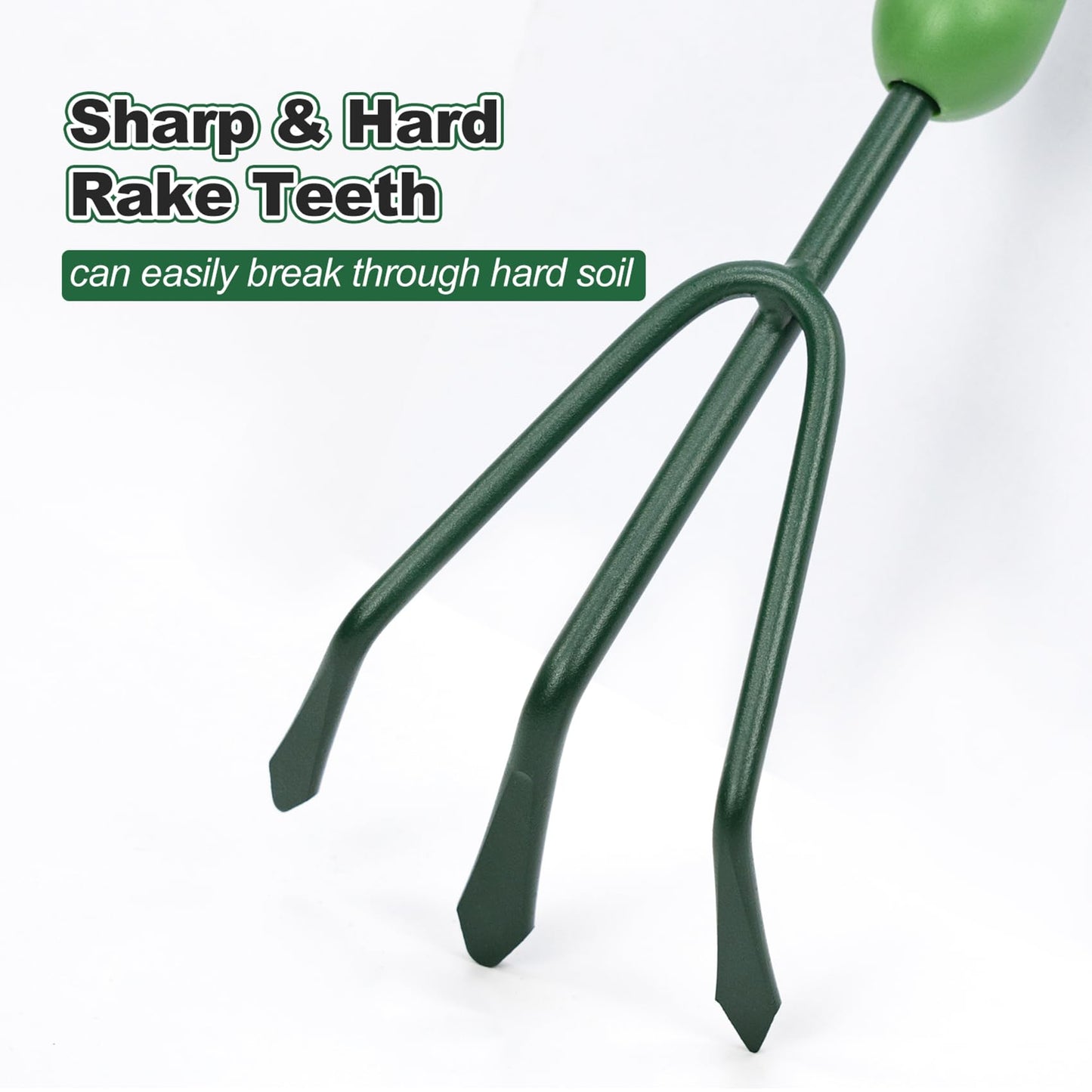 Owlett Garden Hand Rake, 3 Prong Hand Cultivator Garden Tool with Ergonomic Rubber Handle, Manual Small Hand Rake Soil Tiller for Digging, Aerating Soil, Weeding, Cultivating with Hanging Hole