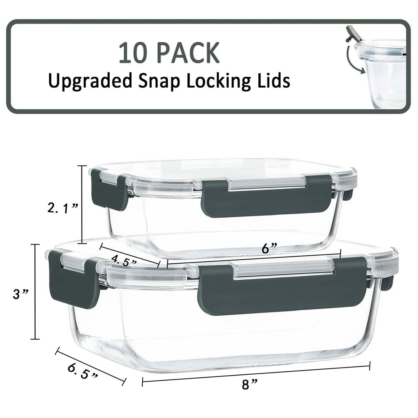 [10-Pack]Glass Meal Prep Containers -MCIRCO Food Storage Containers with Lifetime Lasting Snap Locking Lids, Airtight Lunch Containers, Microwave, Oven, Freezer and Dishwasher