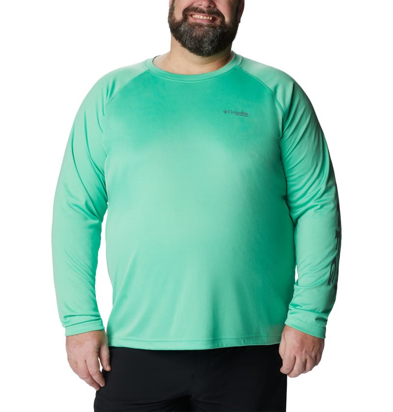 Columbia Men's Terminal Tackle Long Sleeve Fishing Shirt, Light Jade/Metal Logo, Large