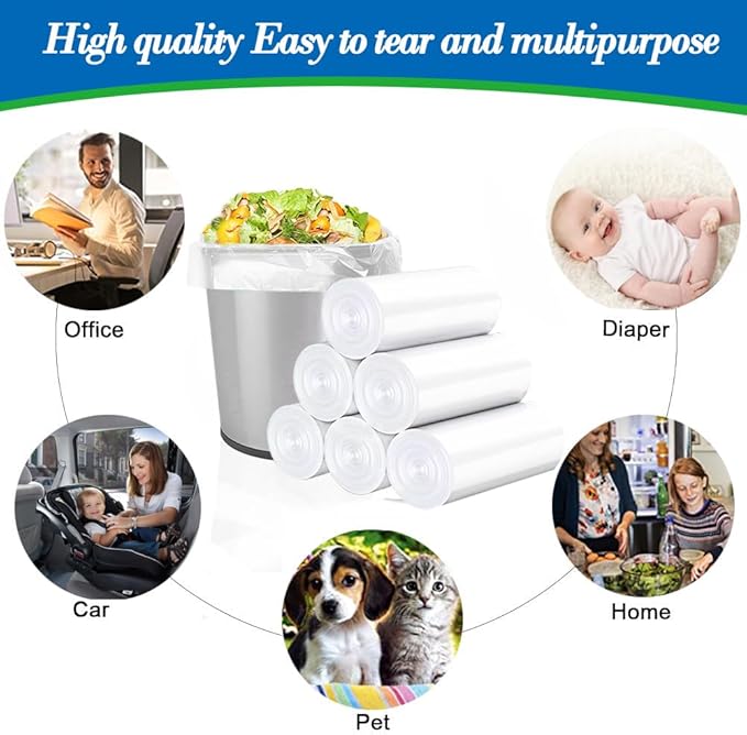 10 Gallon 60pcs Medium Clear Trash Bags Strong Clear Garbage Bags, Bathroom