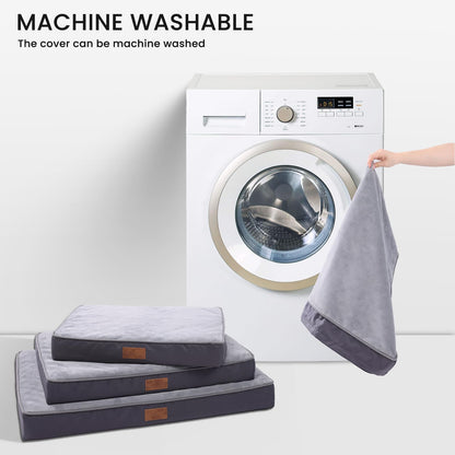 Jaspuriea Large Orthopedic Dog Bed - Washable Waterproof Removable Cover, Anti-Slip, Deluxe Dogs Crate Flannel Mattress, Grey, 90x60x9cm