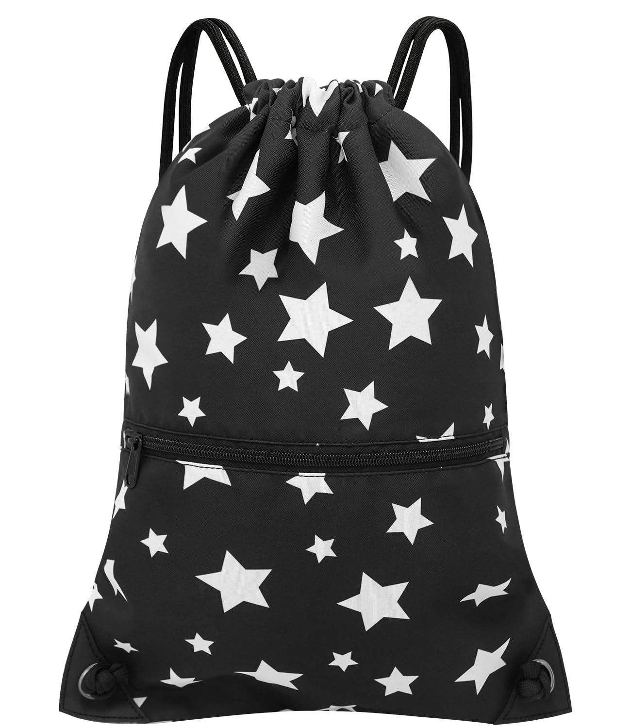 HOLYLUCK Drawstring Backpack Bag Sport Gym Sackpack (white star)