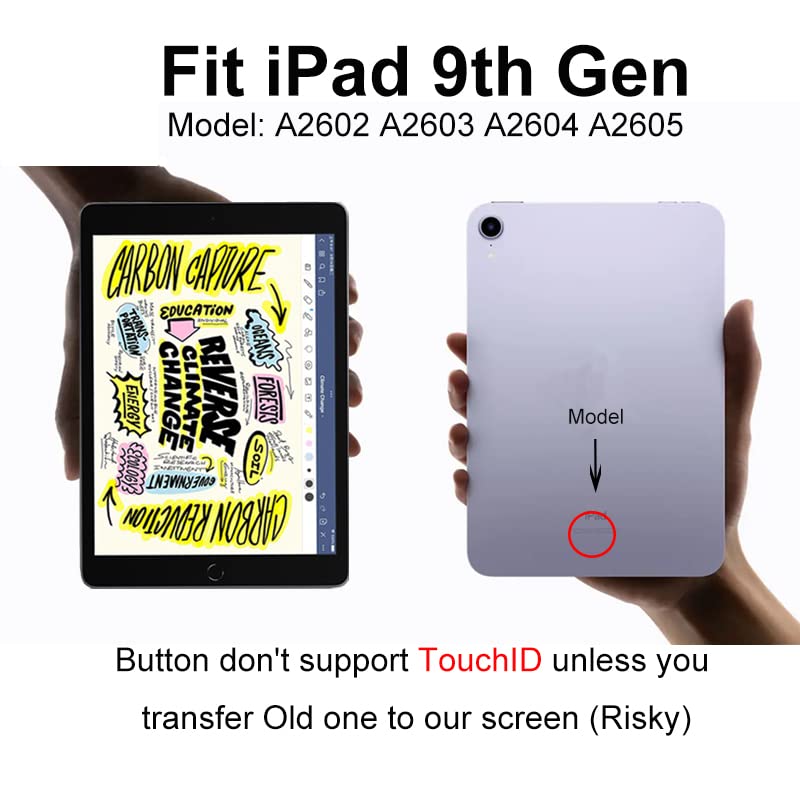 [NO LCD] for iPad 9 (9th Generation) A2602 A2603 A2604 A2605 Screen Replacement Digitizer Touch Glass Kits, for iPad 9th Gen 10.2 Inch (2021 Released), Full Repair Sets+Home Button[TouchID NO Work]