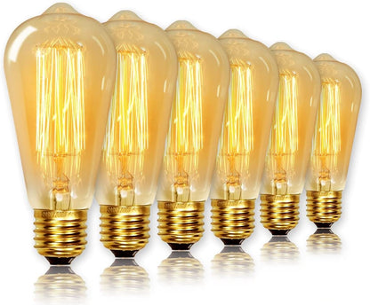 ST64 Vintage Light Bulbs with E27 Edison Screw Cap, Squirrel Cage Shaped Filament Bulb, 2700K Warm White Dimmable, Pack of 6