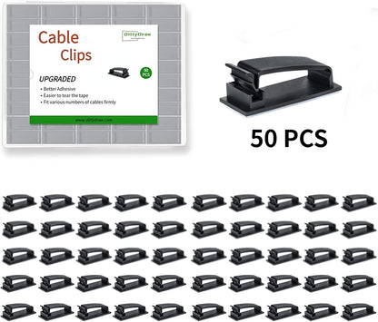 Helboar Cable Clips 50PCS, Self Adhesive Cable Management Clips, Cord Organizer Wire Clips Cord Holder for Appliances PC Wall Ethernet Cable Under Desk Nightstand Home Office Car