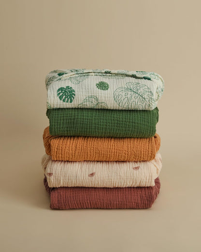 Blissful Diary Muslin Crib Sheets for Girl Boy, Boho Neutral Soft Cotton Baby Sheet for 52''x28'' Standard Crib Mattress, 2 Pack(Monstera&Dark Green)