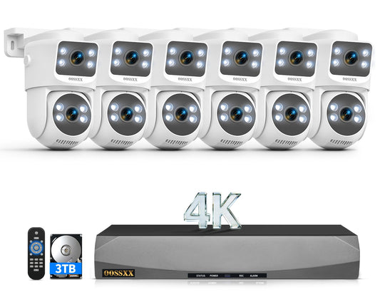 OOSSXX (2026 New) 4K PoE Security Camera System, 8CH NVR with 6 Dual Lens Cameras, Fixed + PTZ Auto Tracking, 130° Wide Angle, AI Human Detection, 2-Way Audio, No Monthly Fee
