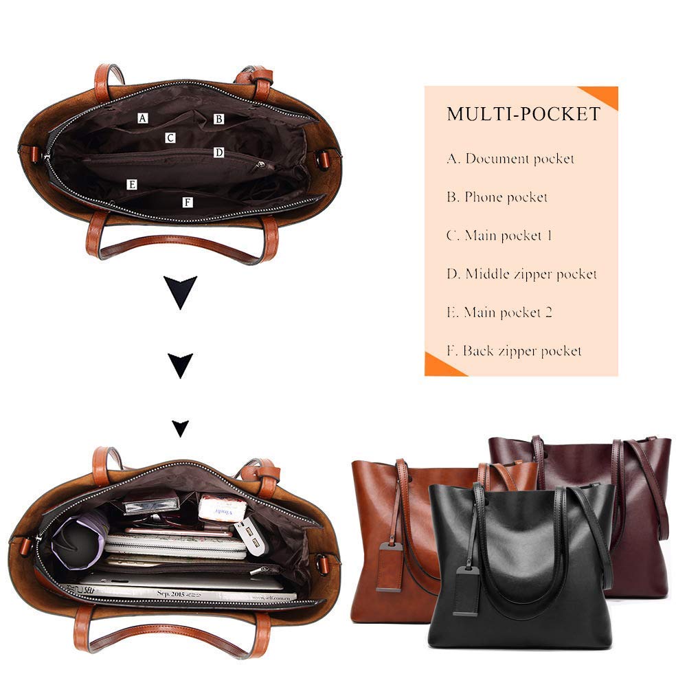 Aileese Womens Soft Leather Handbags Large Capacity Retro Vintage Top-Handle Casual Tote Shoulder Bags Brown