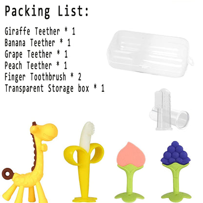 Haili XMGQ Baby Teething Toys 3-6 Months, Silicone Baby Teether Freezer BPA Free, Babies Teething Relief Sore Gums, Banana Finger Toothbrush, Fruit Shape Giraffe Teether for Infant Boys and Girls