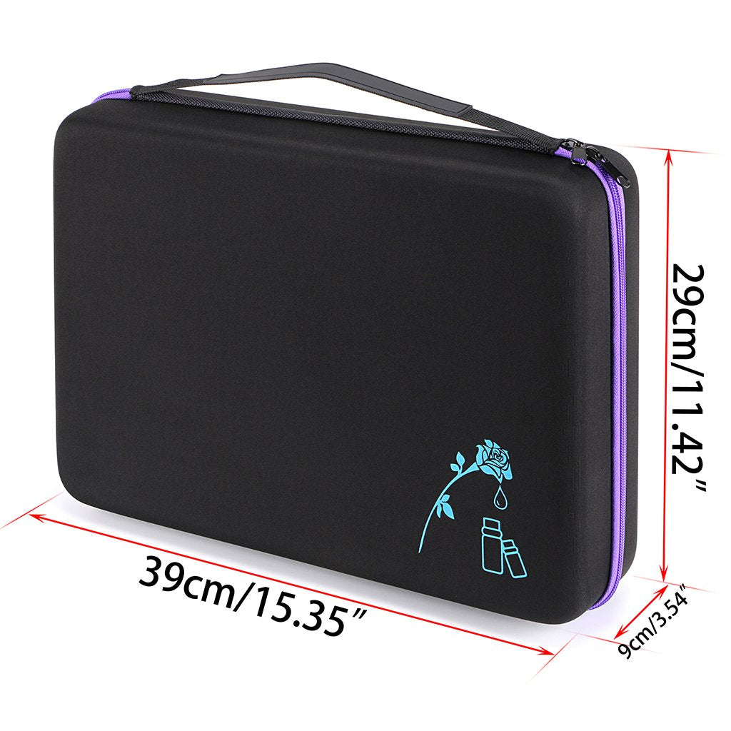 Hipiwe 108 Essential Oils Carrying Case Holds 5ml, 10ml, 15ml Bottles Hard Shell Exterior EVA Essential Oils Storage Organzier Bag with Foam Insert and Carrying Handle (Black+Purple 108)