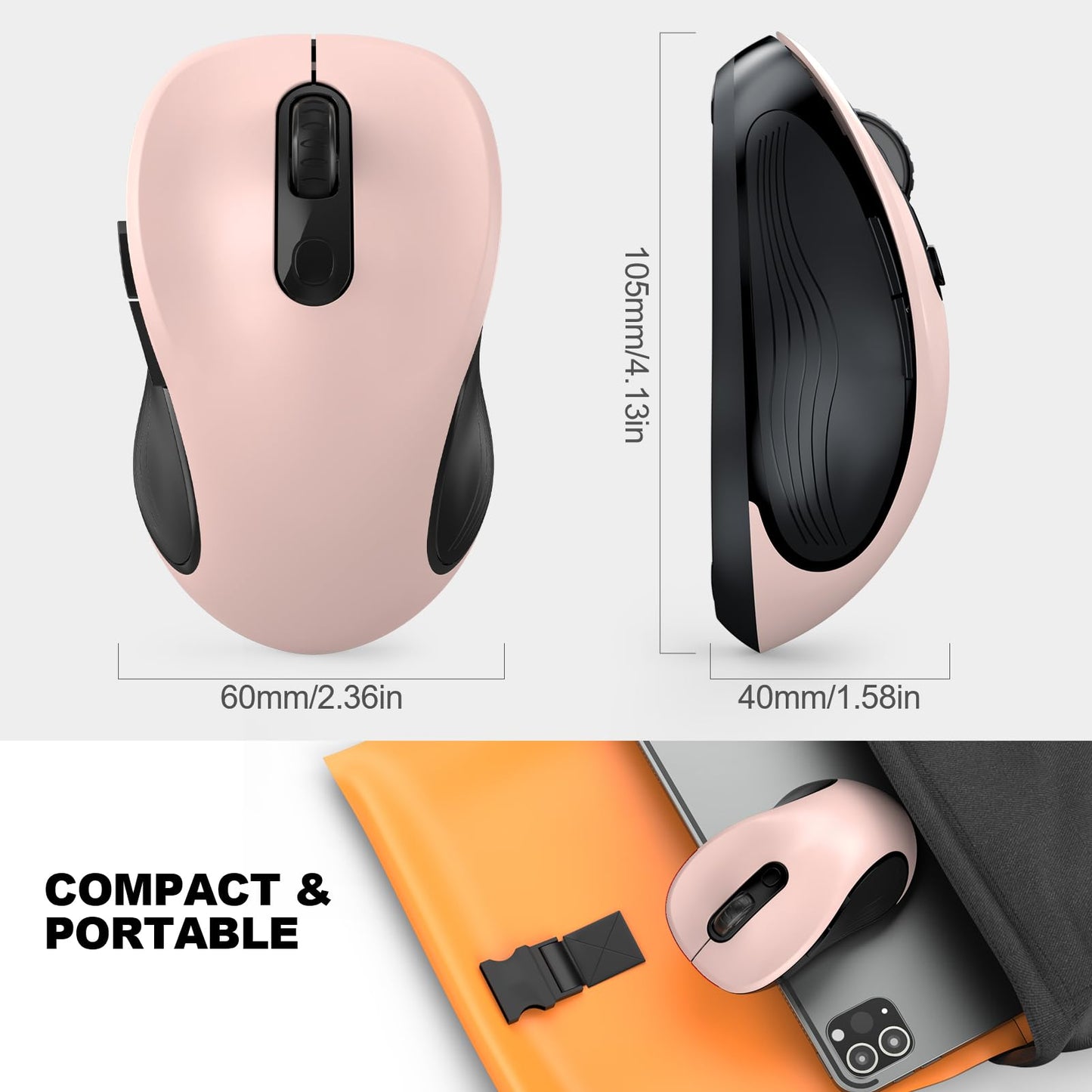 WisFox 2.4G Wireless Mouse for Laptop, Ergonomic Computer Mouse with USB Receiver and 3 Adjustable Levels, 6 Button Wireless Mice for Windows Mac PC Notebook (Grey)