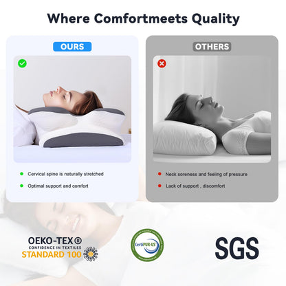 Cervical Cooling Ergonomic Pillow, Adjustable Ergonomic Memory Foam Pillow, Cervical Support & Relieves Neck and Shoulder Pain, Orthopedic Pillow for All Sleep Positions