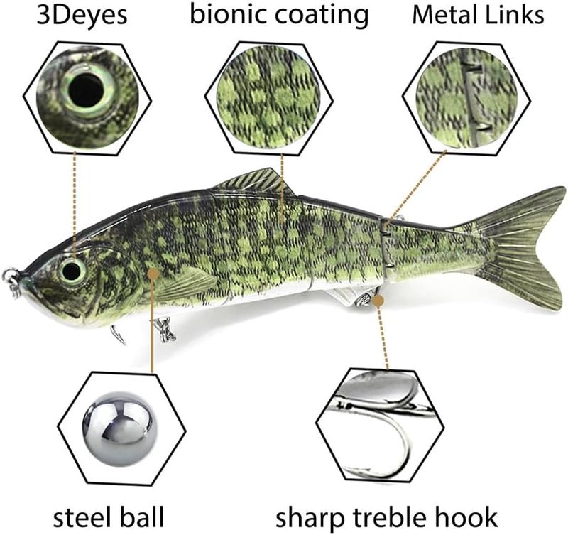 10-Inch Multi-Jointed Swimbait Fishing Lures - 4-Segment Giant Sinking Bass Crankbaits with Treble Hook