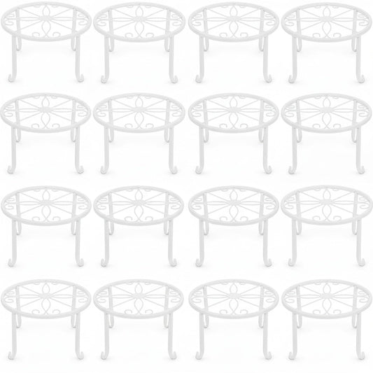 Maitys 12 Pack Metal Plant Stands Outdoor Indoor Heavy Duty Flower Potted Holder Anti-Rust Plant Pot Shelf Round Flower Display Rack for Porch Garden(White)