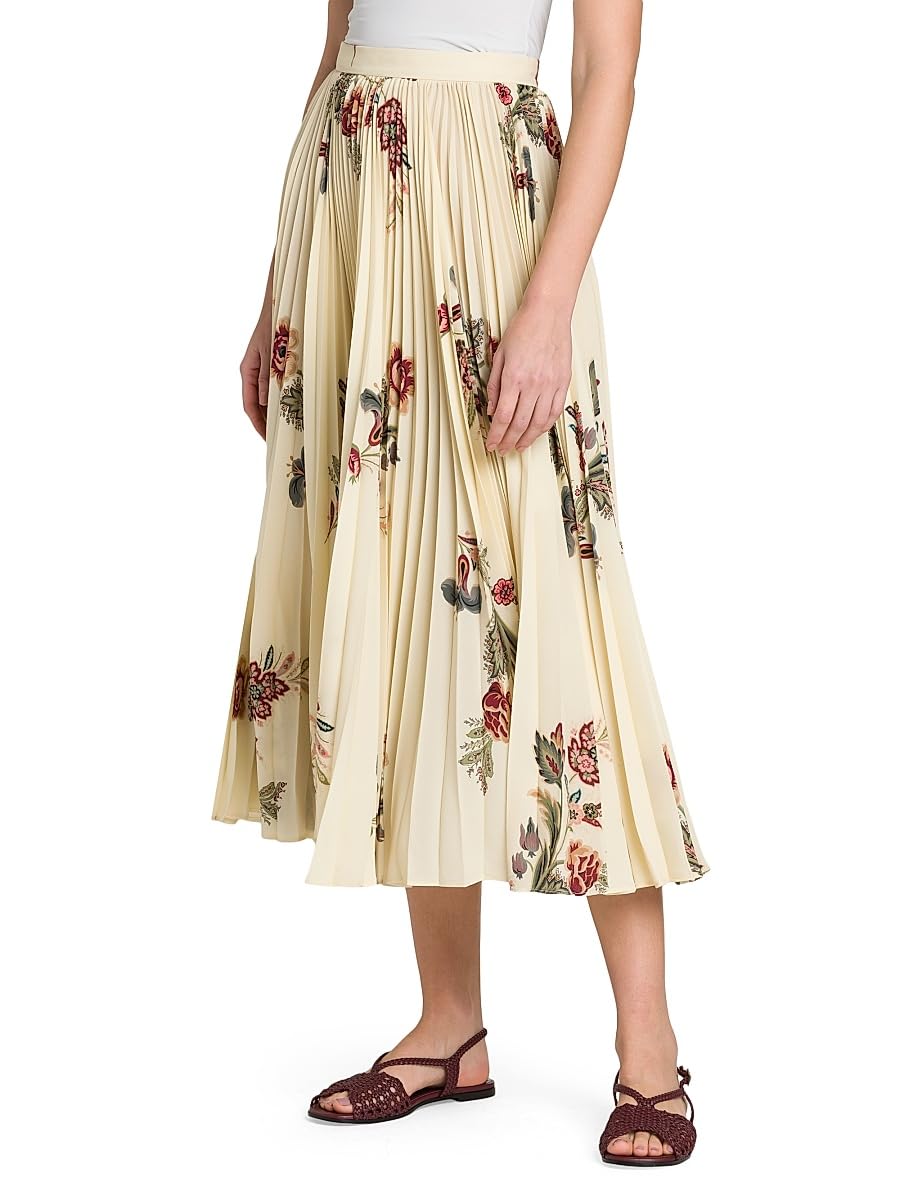 Etro, Daydream Floral Pleated Midi-Skirt, 40 (4), Stampa Blu
