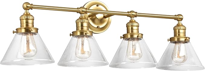 Design House Augustin Vanity Light, 4-Light, Seeded Glass Warm Glow, Dimmable, Up/Down Glow, Easy Installation, E26 Socket, Satin Gold, 34.9 in L x 8.3 in D x 11.1 in H, 589044-SG