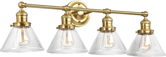 Design House Augustin Vanity Light, 4-Light, Seeded Glass Warm Glow, Dimmable, Up/Down Glow, Easy Installation, E26 Socket, Satin Gold, 34.9 in L x 8.3 in D x 11.1 in H, 589044-SG