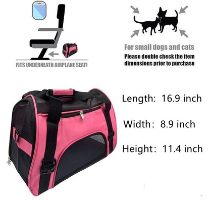 TIYOLAT Pet Carrier Bag, Airline Approved Duffle Bags, Pet Travel Portable Bag Home for Little Dogs, Cats and Puppies, Small Animals (S, Pink)