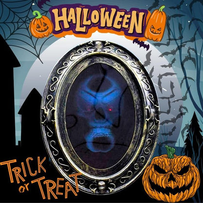 Scary Motion Activated Skull Haunted Mirror with Creepy Sound and Light, Horror Prop for Indoor Halloween Party Decorations