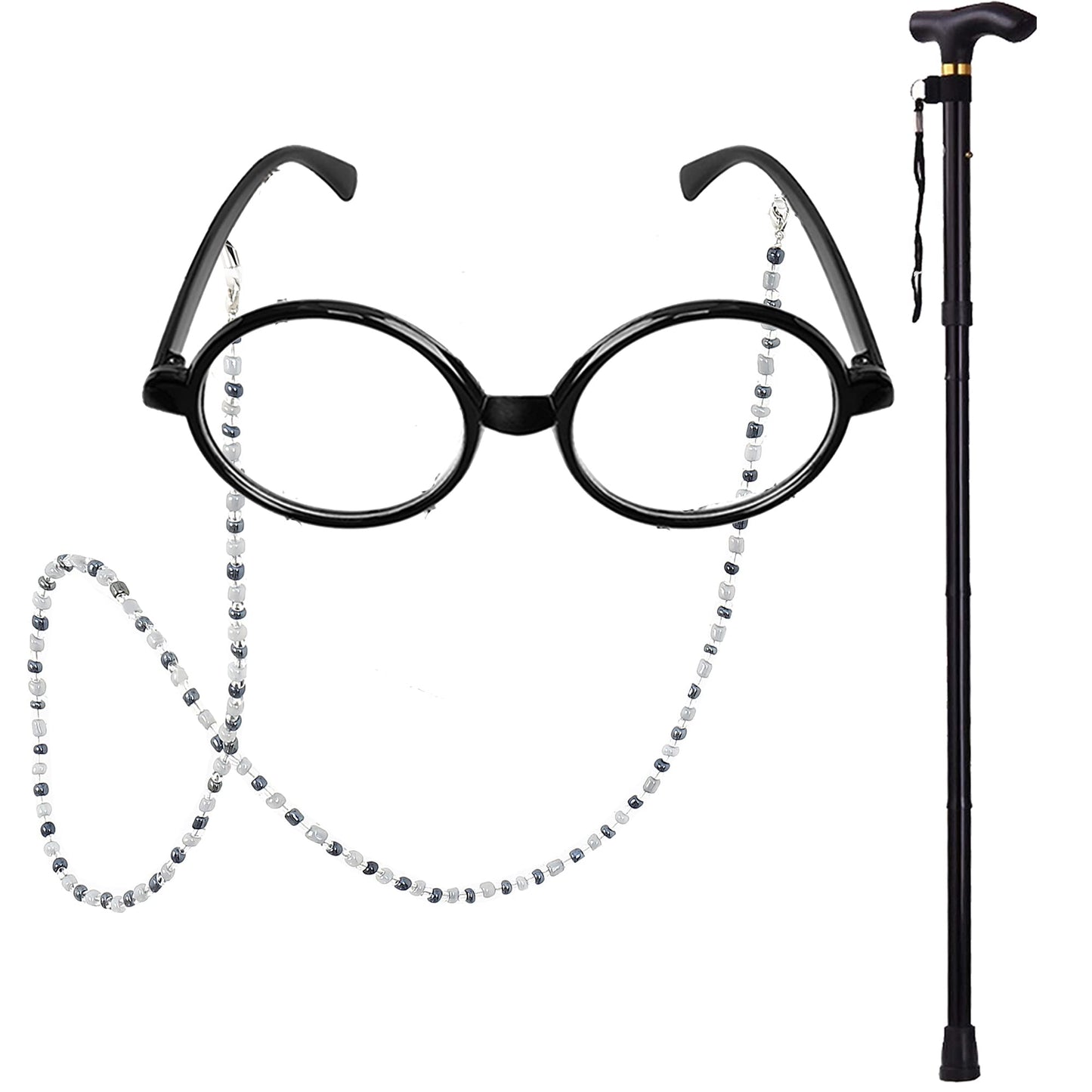 EBYTOP 100 Days of School Costume for Kids 100th Day Halloween Old Lady Costume Dress up Granny Wig Grandma Glasses Cane,1-WH 10-12 Years