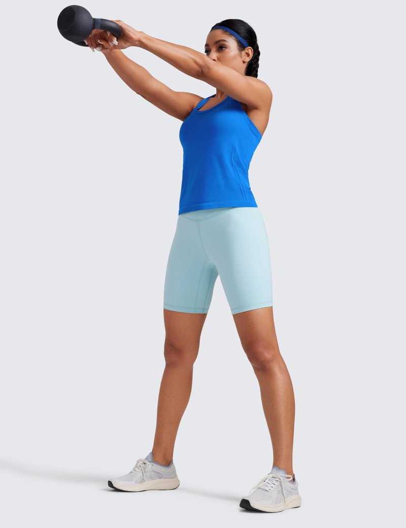 CRZ YOGA Seamless Racerback Tank Tops for Women - Gym Workout Athletic Running Sleeveless Shirts Breathable Scoop Neck Sparkle Blue Small