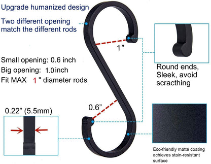 GAViA Heavy Duty S Hooks, S Shaped Hooks Hanging Hooks Matte Black S Hooks for Hanging Pots and Pans, Plants, Coffee Cups, Clothes, Bags, Towels in Kitchen, Bedroom, Office, Garden, Bathroom, 20 Pack