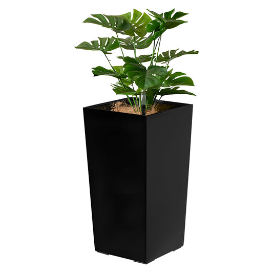 Set of 2 Large Tall Planter for Indoor or Outdoor 22" Flower Pots Tapered Tall Planters with Tray for Porch, Patio, Backyard, Large Planters for Plants with Visual Water Level, Dual Buckle, Tray Black