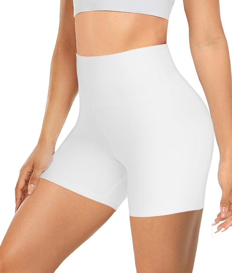 MOREFEEL High Waisted Biker Shorts for Women - 5'' Tummy Control Butt Lifting Gym Workout Athletic Shorts, White Yoga Pants