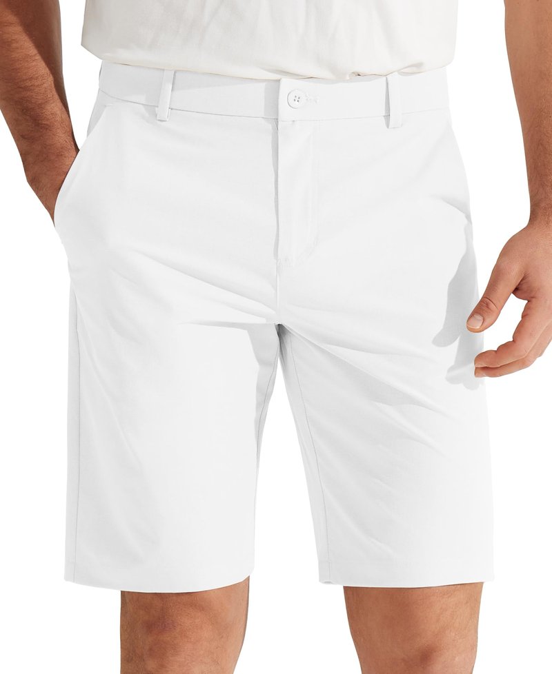 Libin Men's Golf Shorts 9" Work Dress Shorts Casual Flat Front Hybrid Short Lightweight Quick Dry Water Resistant, White, Size 32